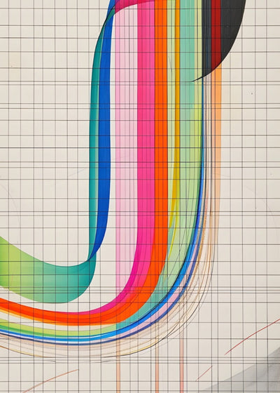 Colorful curved lines on a grid background